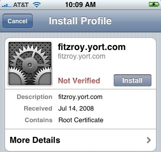Screenshot of iOS Install Profile dialog